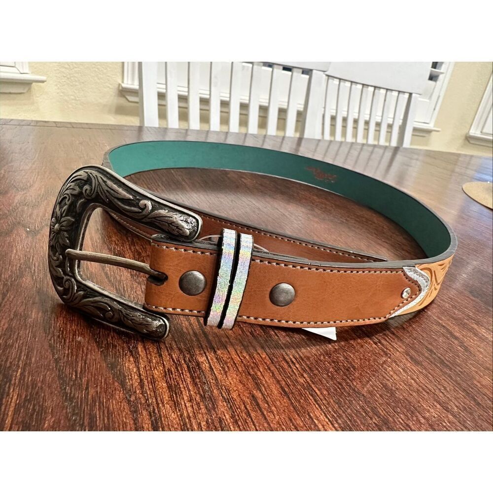 🧲 CatchFly Girls Teal and Brown Western Belt Size XL New